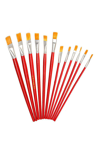 Generic 12 Pcs Nylon Flat Paint Brush Set, Professional Artist Brushes for Ac...