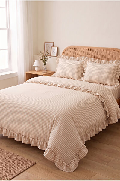 Miruza Ev Tekstili Vintage Ruffled Double Duvet Cover Set |   100% Cotton Gin...