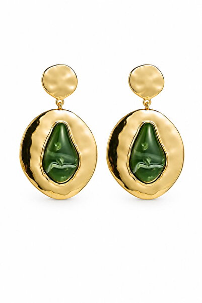 DEMOKAN Women's Earrings Vintage Style Metallic Edge Colorful Stone Earrings
