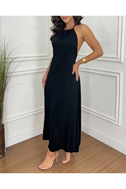 Livizmir Moda Women's Halter Neck Strap Halter Sleeve Viscose Dress