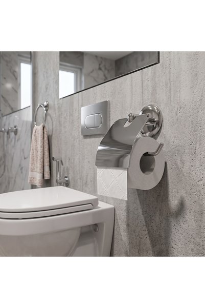 EMPA METAL Classic Series Chrome Stainless Set of 4 Covered Wc Paper Holder Long Towel Holder Roll Towel Holder Robe Holder