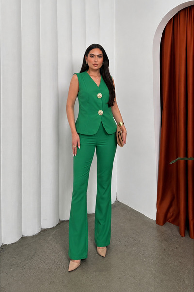 msm fashion Γυναικείο κοστούμι με κομψό γιλέκο με λεπτομέρεια με κουμπιά Παντ...