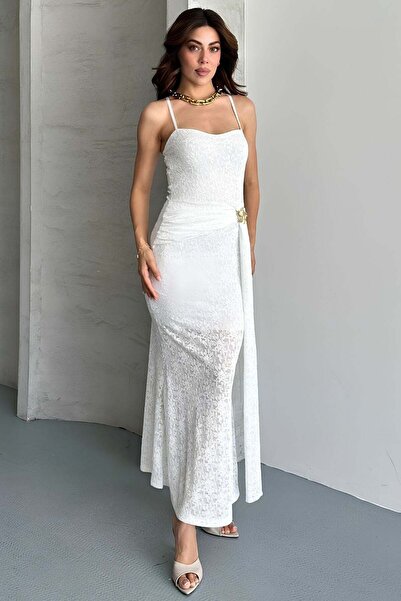 Shopping Shop Lace waist aks strap dress ecru