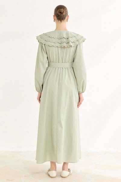 Ahel Tasarım Ahel - Collar Embroidered Dacron Dress -