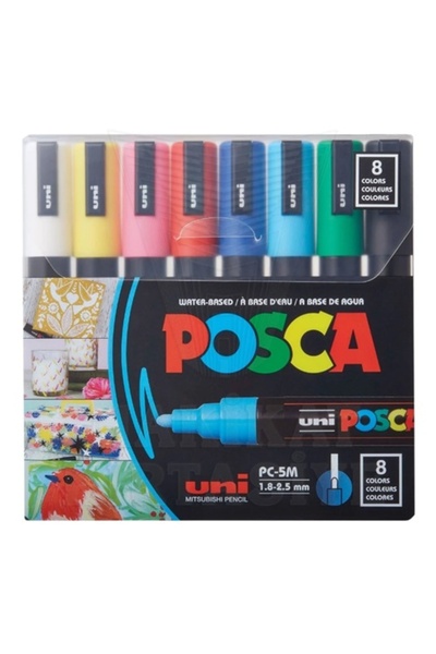 UNİ-BALL Uniball Posca Water-Based Marker Pen Set 0.9-1.3 Primary Colors 8Li