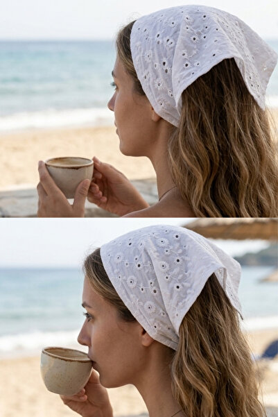Liliza Accessories Beyaz Fisto Desenli Genç Kadın Lastikli Bandana