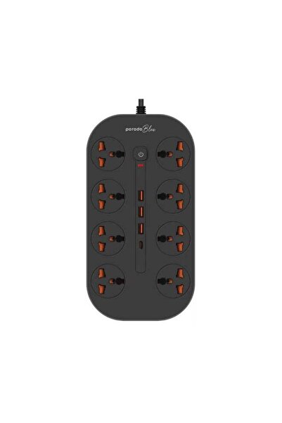 porodo Blue 8AC Universal Power Strip with Premium Materials, Safety Shutters...