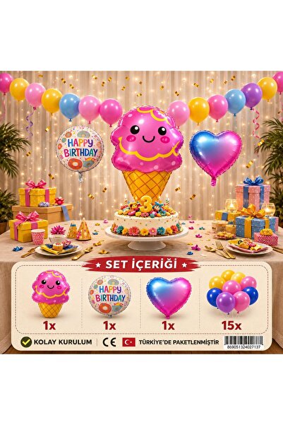 L'Opaline Dondurma Figürlü - Doğum Günü Konsepti Parti Süsleme Seti -Happy Bi...