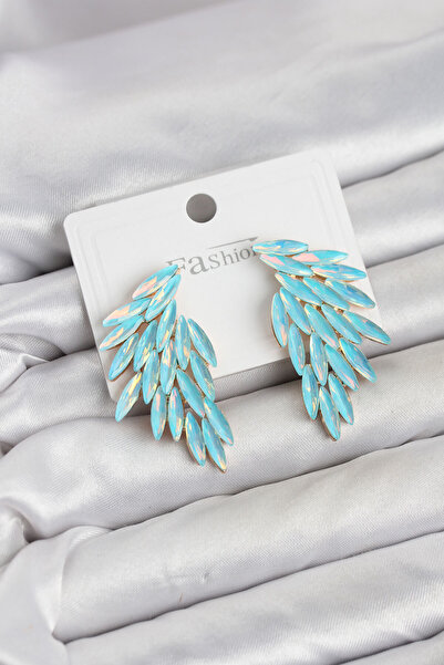 OGHAMAY Ice Blue Color Crystal Stone Wing Earrings