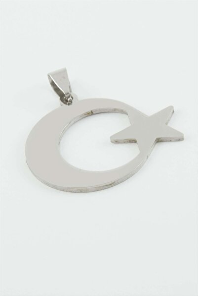 ZERO LAND Spt-Gld Moon Star Steel Pendant 2.5 cm - (80650) Silver Color