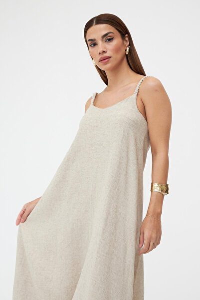 My Blog Natural 100% Cotton Knitted Long Dress with Straps - 2Y2112