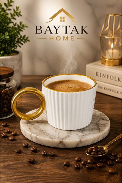 BAYTAK HOME Gift Ceramic Mug - Gold Gilded Coffee Cup 180 ml - Trend Seo Comp...