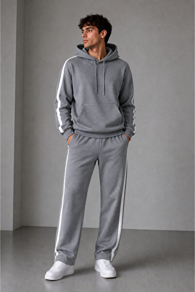 ZİYMO Men's Top and Bottom Set - Hooded Striped Tracksuit Set
