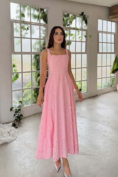 Sindimoda Adelina İp Askılı Çiçekli Midi Elbise 3658