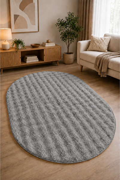 Merinos Bubble Oval Kesim Peluş Kaymaz Taban Yıkanabilir Yumuşak Salon Yatak ...