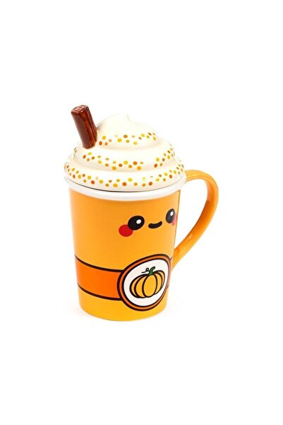 Puckator Cana ceramica (mug) Pumpkin Spiced cu capac, cu decor dovleac, Multi...