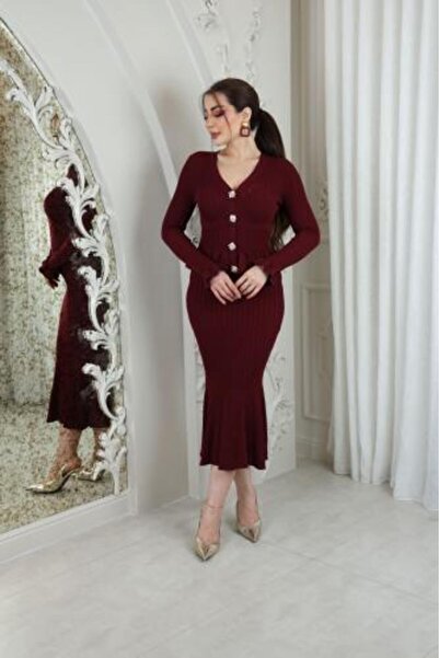 it's Mine Dark Burgundy Ruffled Knit Dress