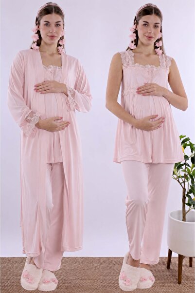 ByLohusa Long Robe Maternity Pajama Set with Breastfeeding Feature Effortt - ...