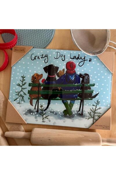 Alex Clark Placa de sticla decorativa Crazy Dog Lady, cu imprimeu tematic, pr...