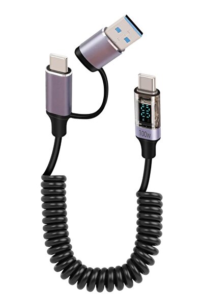 Generic كابل شحن سريع USB C بقوة 100 واط مع شاشة LED - كابل USB A إلى C و C إ...