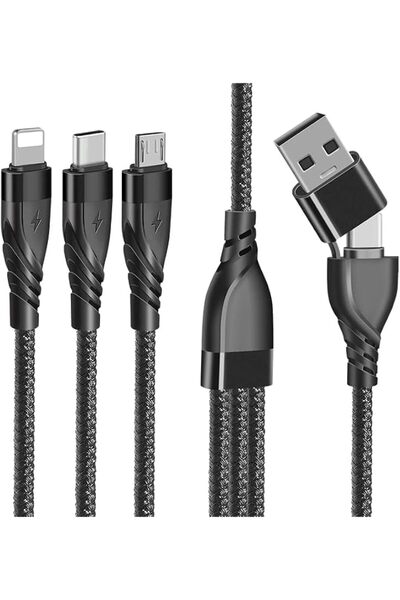 Generic كابل USB 5 في 1 متعدد الوظائف للشحن مع كابل iP وكابل USB من النوع C و...