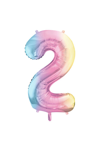 Partydeco Balon folie cifra 2, PartyDeco, curcubeu pastel, 86cm