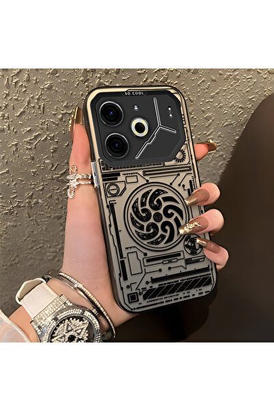 CASEVIBE Tecno Pova 6/Pova 6 Pro 5G Uyumlu Tekno Makine Çizimi Minimal Siyah ...