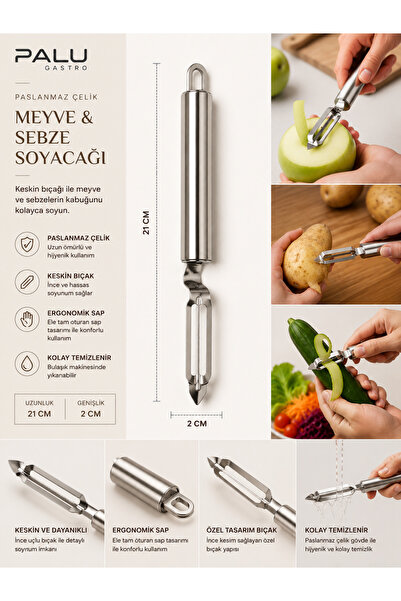PALU GASTRO Stainless Steel Fruit & Vegetable Peeler – 21 cm Ergonomic and Sharp