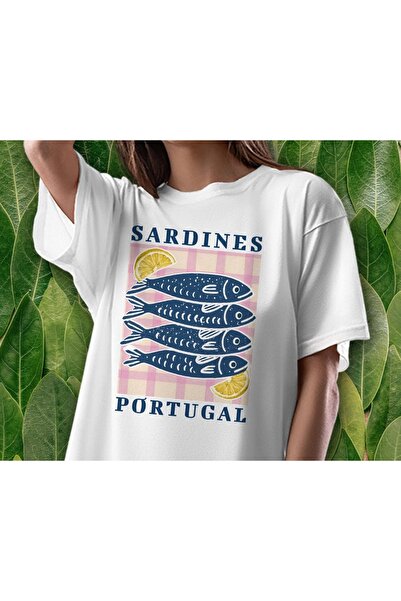 Grafftee Clothing تي شيرت مطبوع عليه سردين البرتغالي للجنسين مقاس كبير