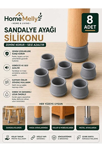 btm home 8 Adet Silikon Sandalye Ayak Koruyucu Kaydırmaz Zemin Çizilmez Masa ...