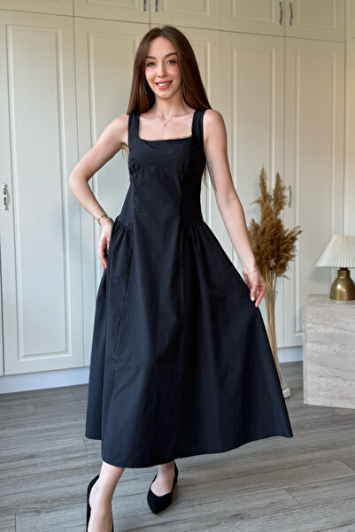 Dilay Gökoğlu Butik Φόρεμα μίντι ποπλίνα με χοντρές τιράντες και κάθισμα στη ...