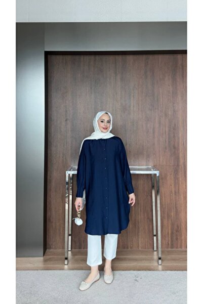 ankanoor Cupra Linen Shirt Collar Hijab Tunic 100 cm Anka261035