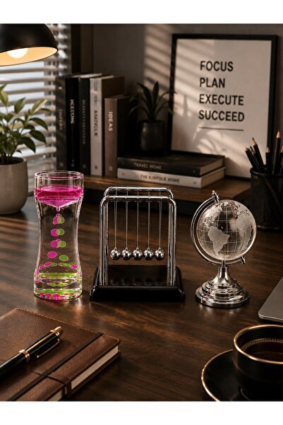 Kesene 3'lü Set Yeni İş Ofis Hediyesi Zarif Dekoratif Newton Sarkaç Kristal D...