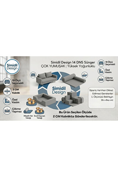 Simidil Design 14 DNS Yumuşak Sünger - 2 cm Kalınlık Yüksek Yoğunluklu 19 Ölç...