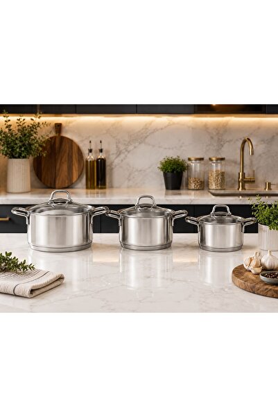 SASTECH Akyildiz 6 Piece Steel Cookware Set—14 Cm, 16 Cm, 18 cm Deep Pots wit...
