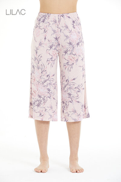 LILAC Konforlu Çiçek Desenli %100 Viscon Capri Pantolon