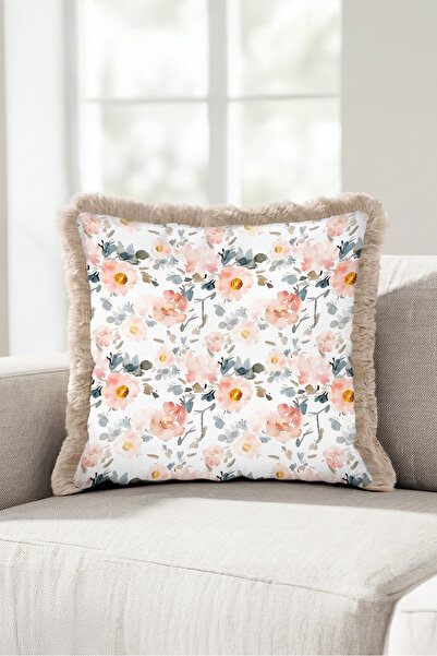 Evimde Bambaşka Floral Pastel Peony Fringed Pillowcase - Romantic Spring Powd...