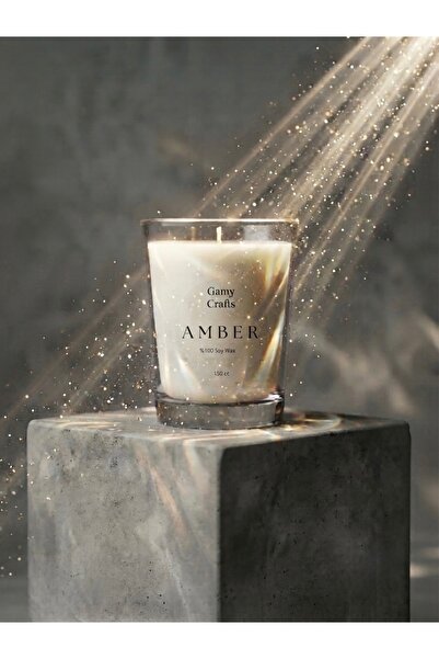 Gamy Crafts Amber Kokulu Mum - %100 Doğal Soya Mumu - Dekoratif Cam Bardak Mu...