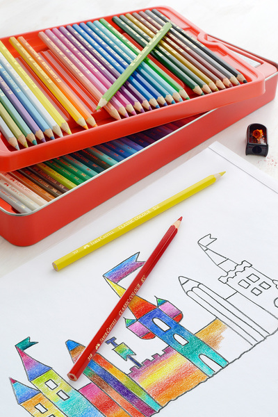 Faber Castell Boya Kalemi 60'lı, Metal Kutu,Yumuşak Mineli,Parlak Canlı Renkler