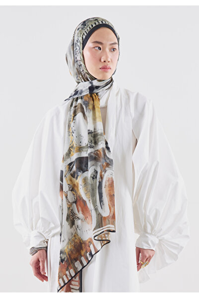 Freshscarfs Artful Strokes Patterned Hemp Viscose Shawl Black