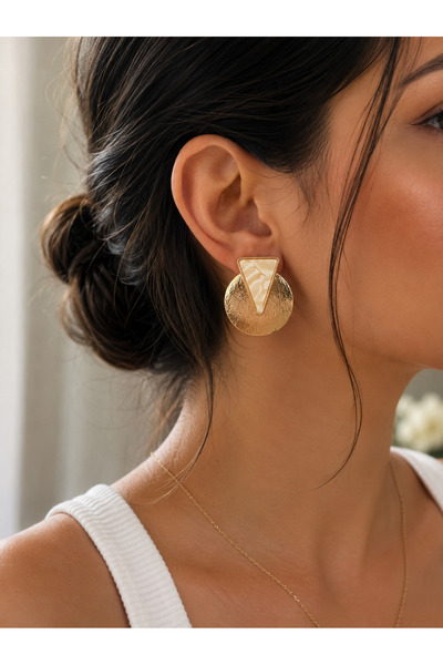 ANKA JEWELLRY أقراط نسائية من الفولاذ المقاوم للصدأ بلون ذهبي كريمي ومظهر هندسي