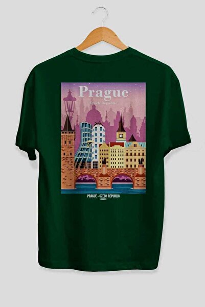 Ankhises Praga Cehă Verde Oversize Country City Tricou unisex cu imprimeu pe ...