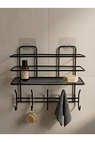 MultiStore Adhesive Bathroom Shelf with 10 Hangers Shower Shelf No Drilling M...