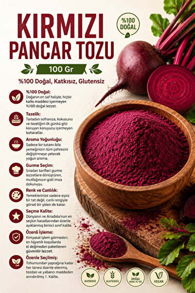 AKTAR DÜNYAM Kırmızı Pancar Tozu 100 Gr - %100 Doğal, Katkısız, Glutensiz