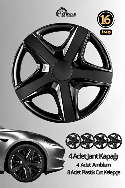 YONGA OTO AKSESUAR FİAT DUCATO 16 İnç Jant Kapağı 4'lü Set Piano Black+ 4 Amb...