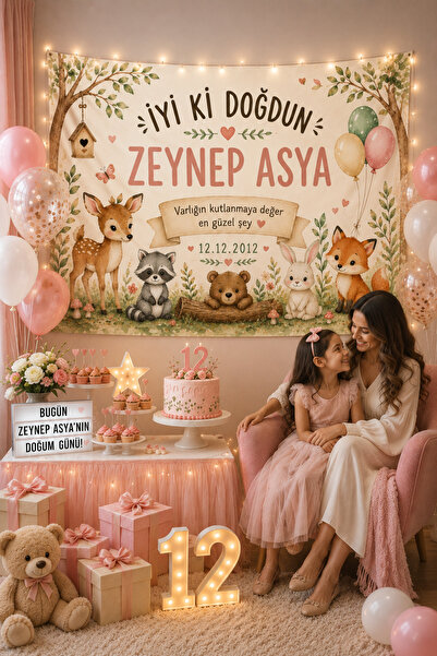 LUNA DİZAYN Kişiye Özel Yatay Doğum Günü Happy Birthday Duvar Örtüsü Duvar Ha...