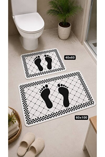 GNL HOME Foot Patterned Patterned 60 X 100 - 40 X 60 Non-Slip Base Washable D...