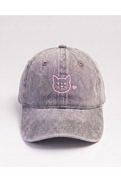 Tresore Minimal Cat Embroidered Hat / Minimal Cat Pink Embroidered Hat Baseba...