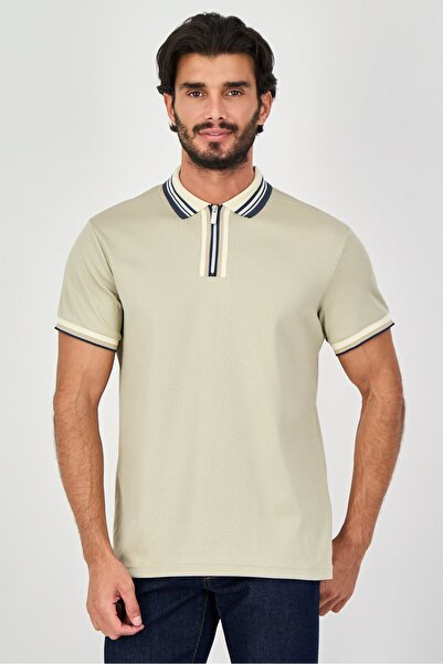 Bruno Milano Men Regular Fit Textured Short Sleeves Polo Shirt, Khaki
