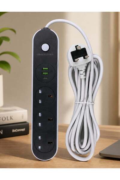 tradamax Multi-Outlet Extension Power Strip with USB & Type-C, 2000W, Child S...